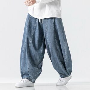Men's Loose‎ Fit Denim Harem Casual Baggy Tapered Jeans with Drawstring 34-36
